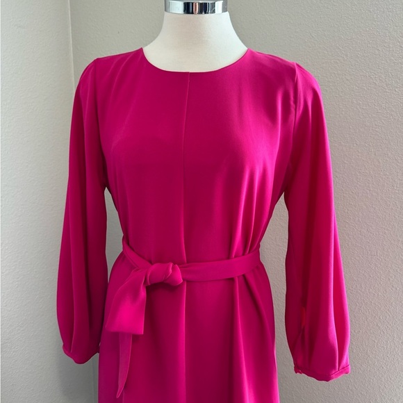 Zara Belted Mini‎ Dress Long Sleeve Tie Waist Lined Fuchsia Pink Size Medium - Picture 3 of 11
